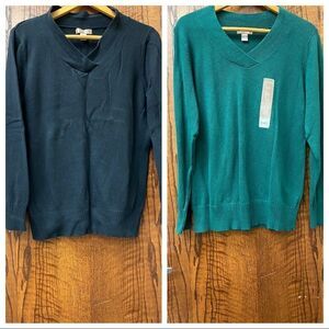 White staga academia professor black and evergreen v neck knit sweater 2 pack‎